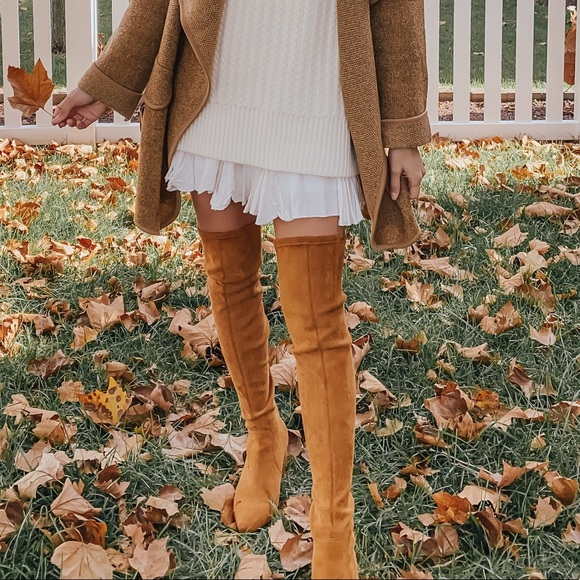 marlo tan over the knee suede boots